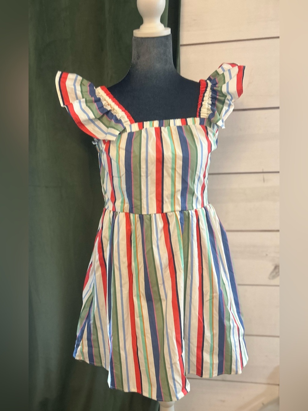 Francesca's Collections Rainbow Stripe Ruffle Strap Dress
